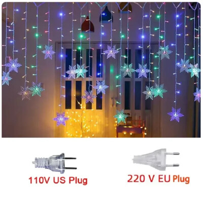 Ziemassvētku LED sniegpārsliņu gaismas virkne 8 režīmi ūdensizturīgs pasaku vītnes aizkaru apgaismojums ballītei kāzu brīvdienu Ziemassvētku dekorēšanai