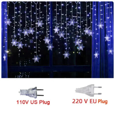 Ziemassvētku LED sniegpārsliņu gaismas virkne 8 režīmi ūdensizturīgs pasaku vītnes aizkaru apgaismojums ballītei kāzu brīvdienu Ziemassvētku dekorēšanai