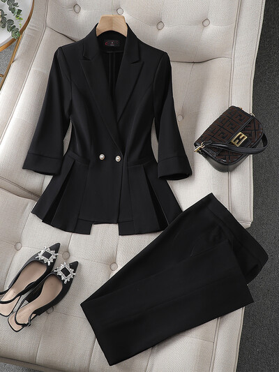 Yitimuceng női öltönyök irodai szettek 2023 divatos, hosszú ujjú lehajtható gallérral, egysoros felsők Vintage tömör, vékony nadrág szett