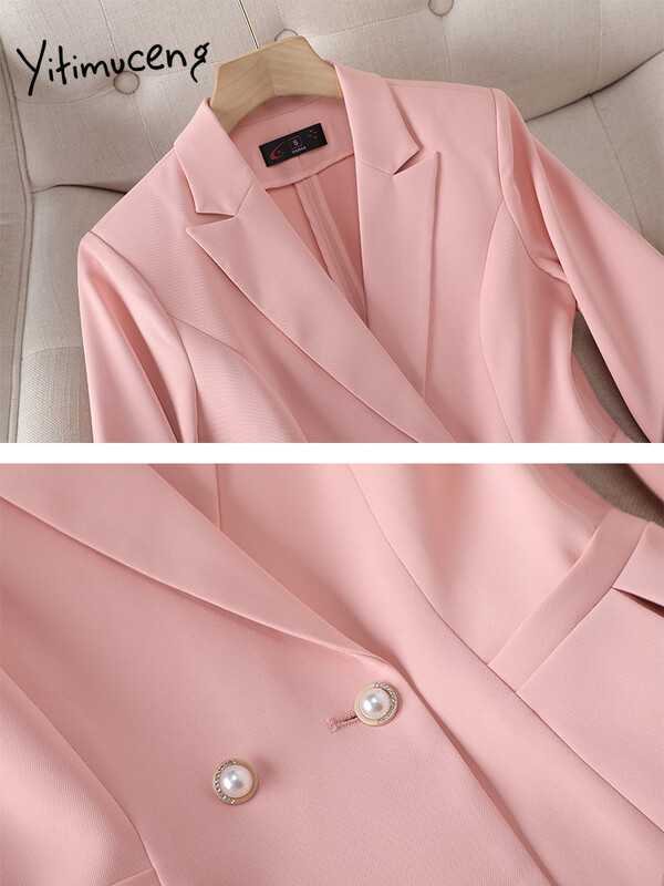 Yitimuceng női öltönyök irodai szettek 2023 divatos, hosszú ujjú lehajtható gallérral, egysoros felsők Vintage tömör, vékony nadrág szett