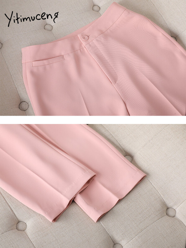 Yitimuceng női öltönyök irodai szettek 2023 divatos, hosszú ujjú lehajtható gallérral, egysoros felsők Vintage tömör, vékony nadrág szett