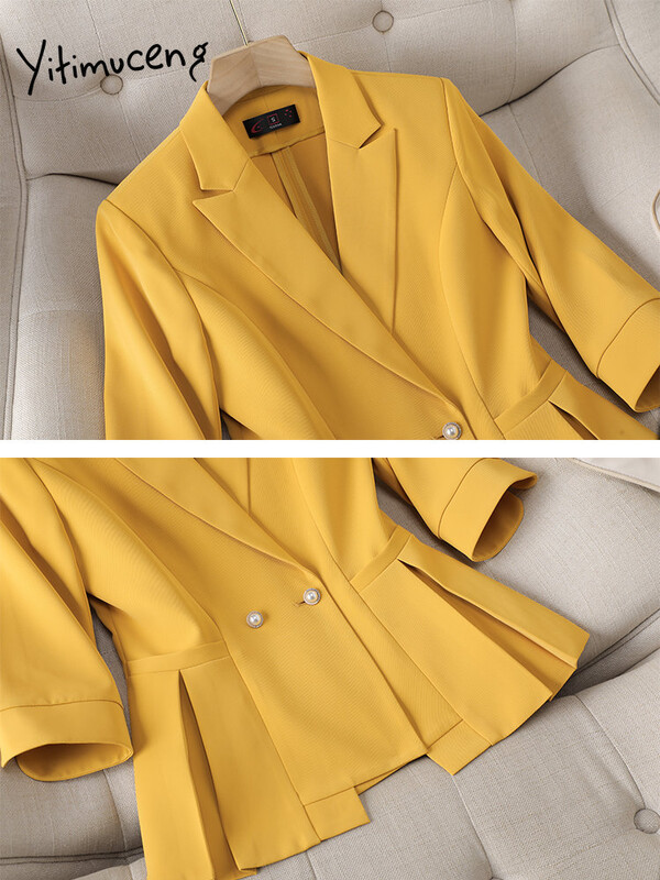 Yitimuceng női öltönyök irodai szettek 2023 divatos, hosszú ujjú lehajtható gallérral, egysoros felsők Vintage tömör, vékony nadrág szett