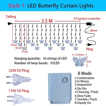 220V 110V 3,5m Πεταλούδα LED Φωτιστικό Κουρτίνας Χριστουγεννιάτικη Γιρλάντα LED String Νεράιδα Φωτάκια Για Διακόσμηση σπιτιού γιορτινή γαμήλια γιορτή