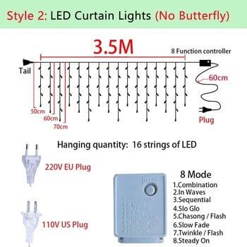 220V 110V 3,5m Πεταλούδα LED Φωτιστικό Κουρτίνας Χριστουγεννιάτικη Γιρλάντα LED String Νεράιδα Φωτάκια Για Διακόσμηση σπιτιού γιορτινή γαμήλια γιορτή