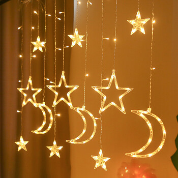 3,5M Warm White Moon Stars Φωτάκια κουρτίνας String LED Light 8 Mode Αδιάβροχο για Διακόσμηση Γάμου Σπίτι Δωματίου