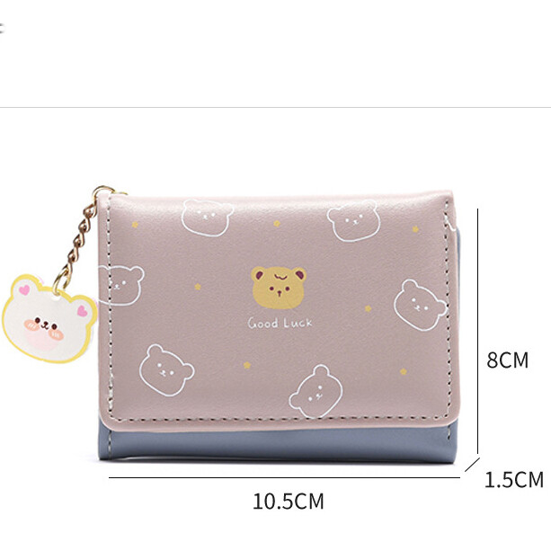 Ženska kratka, tanka korejska verzija, slatki medvjed iz crtića, ženski mali novčanik, studentski trostruki novčanik, ženska modna kratka torbica za novčiće