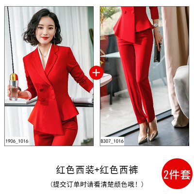 Modna crvena odijela s hlačama za žene Poslovna radna odjeća Svečana odjeća Uredska dama Komplet sakoa Elegantni kompleti od 2 komada Ženski 2024 Novo