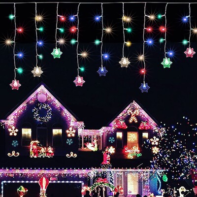 Lumini pentru fulgi de zăpadă de Crăciun Cortina luminoasă Cascada Decorație în aer liber 5M Droop Fairy Led Lumini pentru petrecere în grădină de vacanță