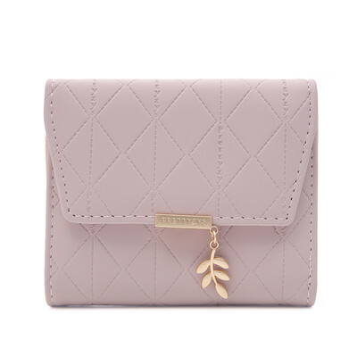 Portofel scurt pentru femei Japonia și Coreea de Sud Mic, proaspăt PVC, Feronerie pliabilă simplă, pandantiv cu frunze, geantă în trei ori.