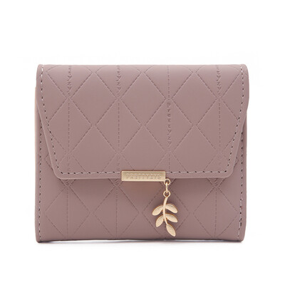 Portofel scurt pentru femei Japonia și Coreea de Sud Mic, proaspăt PVC, Feronerie pliabilă simplă, pandantiv cu frunze, geantă în trei ori.