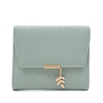 Portofel scurt pentru femei Japonia și Coreea de Sud Mic, proaspăt PVC, Feronerie pliabilă simplă, pandantiv cu frunze, geantă în trei ori.