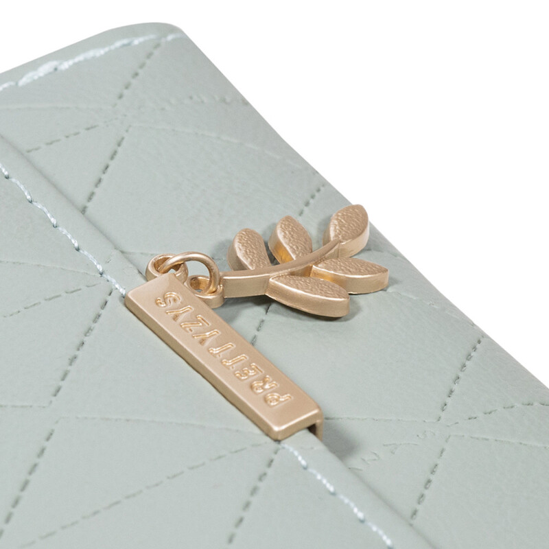 Portofel scurt pentru femei Japonia și Coreea de Sud Mic, proaspăt PVC, Feronerie pliabilă simplă, pandantiv cu frunze, geantă în trei ori.