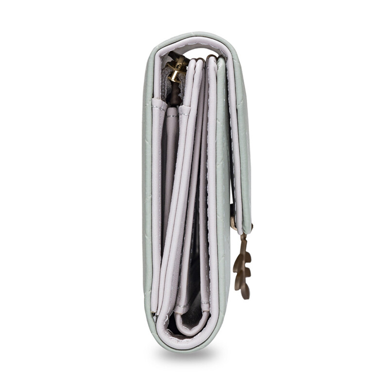 Portofel scurt pentru femei Japonia și Coreea de Sud Mic, proaspăt PVC, Feronerie pliabilă simplă, pandantiv cu frunze, geantă în trei ori.