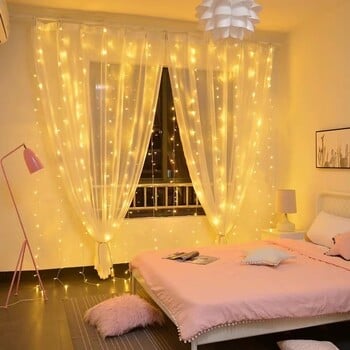 SANDYHA Κουρτίνα LED String Lights with Hook Garland Festival Χριστουγεννιάτικη Διακόσμηση Γιορτινό Φωτιστικό Νεράιδα Γάμου για Υπνοδωμάτιο στο Σπίτι