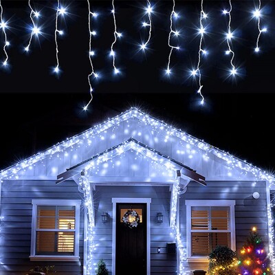LED kardina jääpurika stringi valgusti 220V 5m 96 LED jõuluvaniku LED Faiy Xmas peo aialava välidekoratiivvalgusti