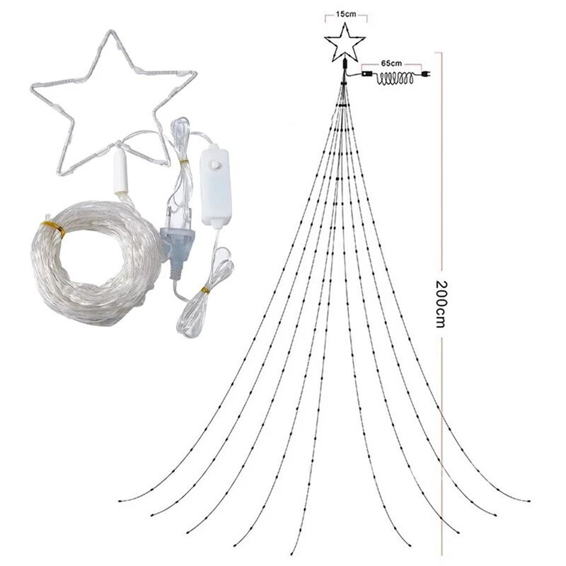 Steaua de Crăciun Lumini de zâne Ghirlandă în aer liber șir de lumini 193 LED pentru brad de Crăciun Lampă de cascadă suspendată pentru grădină, petrecere, decor de vacanță