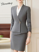 Yitimuceng tanak ženski sako modni 2024. novi sako dugih rukava s V izrezom s jednim gumbom Uredski ženski jednobojni nepravilni šik sako