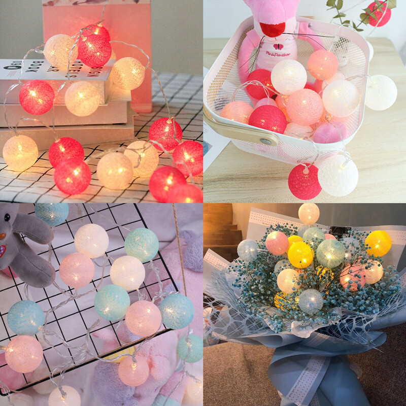 20 LED lampica od pamučne kuglice Božićni ukras za kućnu spavaću sobu 4 cm Led svjetla u boji Blagdanska dekoracija za svadbe