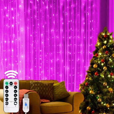Lumină zână pentru dormitor, acasă, cortină USB Ghirlandă lumini cu LED, decorare, lumini de Crăciun, telecomandă, decorare de Crăciun 2025