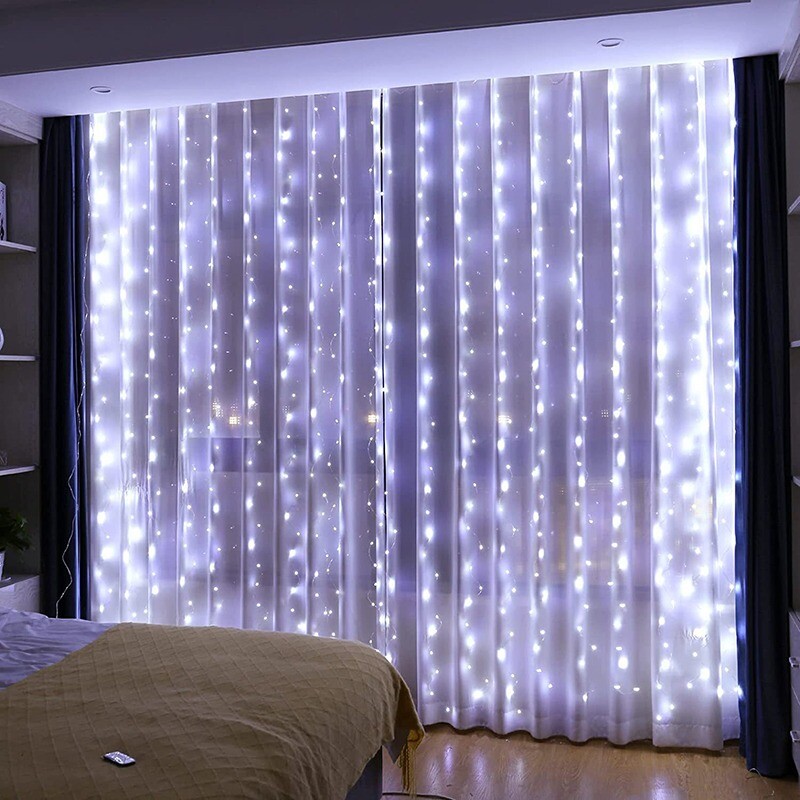 Lumină zână pentru dormitor, acasă, cortină USB Ghirlandă lumini cu LED, decorare, lumini de Crăciun, telecomandă, decorare de Crăciun 2025