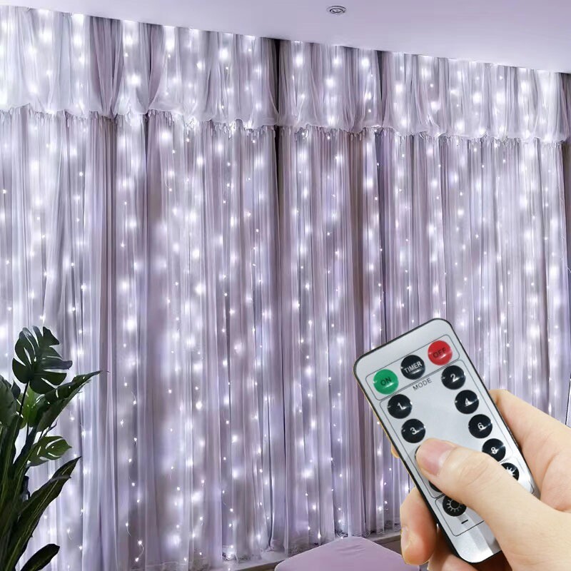 Lumină zână pentru dormitor, acasă, cortină USB Ghirlandă lumini cu LED, decorare, lumini de Crăciun, telecomandă, decorare de Crăciun 2025