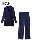 TRAF flitteres nadrág szettek nőknek 2 részes 2024 új divat szatén kimonó kabát női öltöny elegáns kétrészes szett női ruha