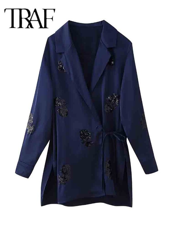 TRAF flitteres nadrág szettek nőknek 2 részes 2024 új divat szatén kimonó kabát női öltöny elegáns kétrészes szett női ruha