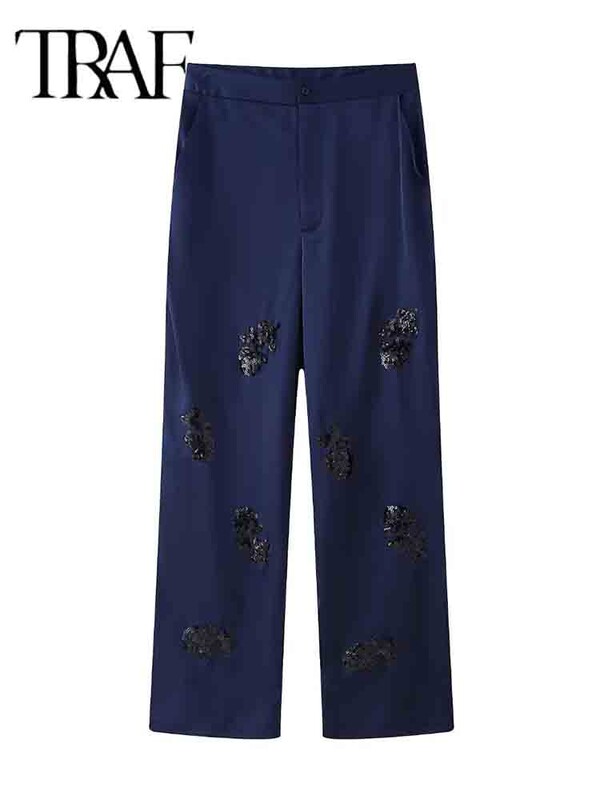 TRAF flitteres nadrág szettek nőknek 2 részes 2024 új divat szatén kimonó kabát női öltöny elegáns kétrészes szett női ruha