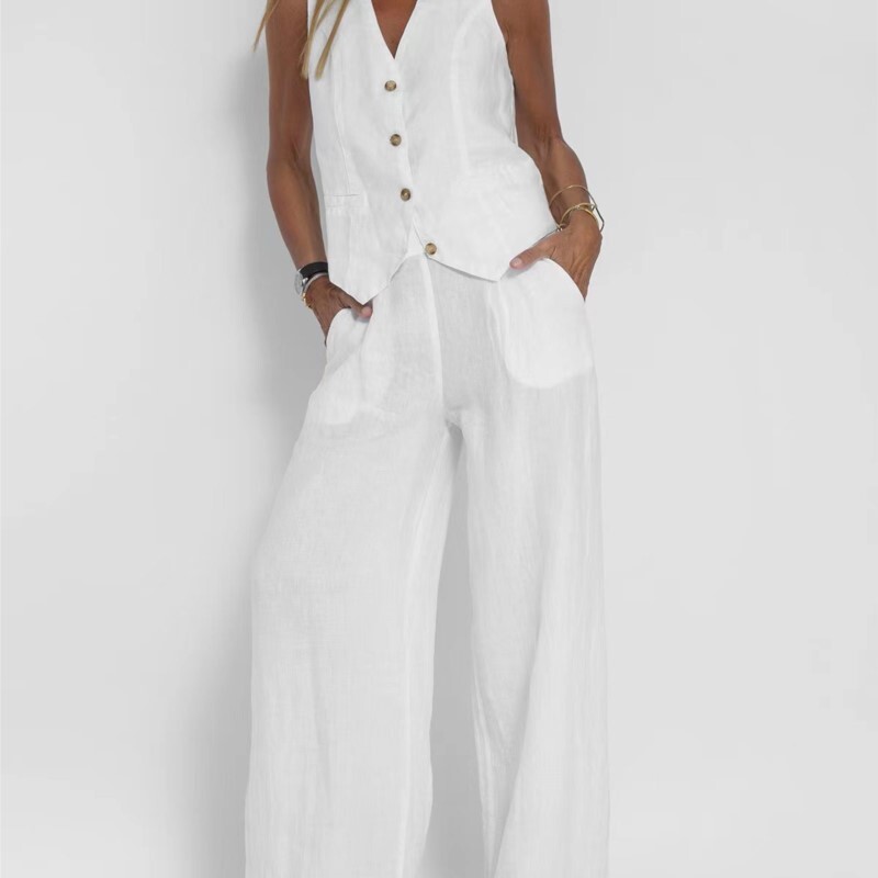 Nou la modă, cu talie înaltă, pantaloni largi, costum pentru femei, ocazional navetă temperament vestă și vestă set 2 piese