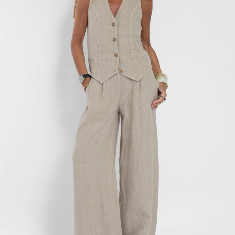 Nou la modă, cu talie înaltă, pantaloni largi, costum pentru femei, ocazional navetă temperament vestă și vestă set 2 piese