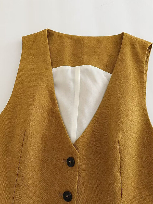 Willshela Set două piese la modă pentru femei, maiouri kaki și pantaloni cu picioare drepte, epocă, cu decolteu în V, costum de pantaloni șic pentru femei, la un singur sân