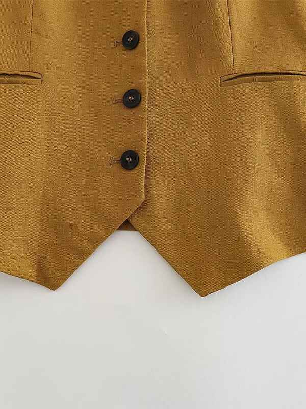 Willshela Set două piese la modă pentru femei, maiouri kaki și pantaloni cu picioare drepte, epocă, cu decolteu în V, costum de pantaloni șic pentru femei, la un singur sân