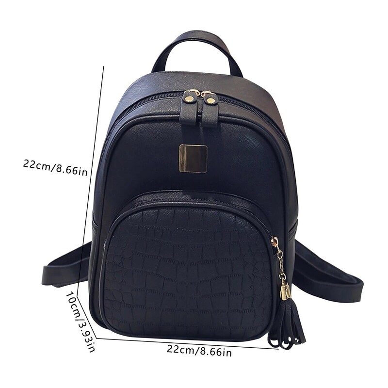 1 buc. Rucsac de damă, la modă și ocazional, model lichi negru cu pandantiv din material Pu, potrivit pentru uz zilnic