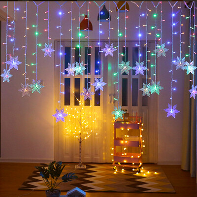 3.2M Коледна светлина Led завеса със снежинка Icicle Fairy String Lights Външен гирлянд за домашно парти Градина Новогодишна украса