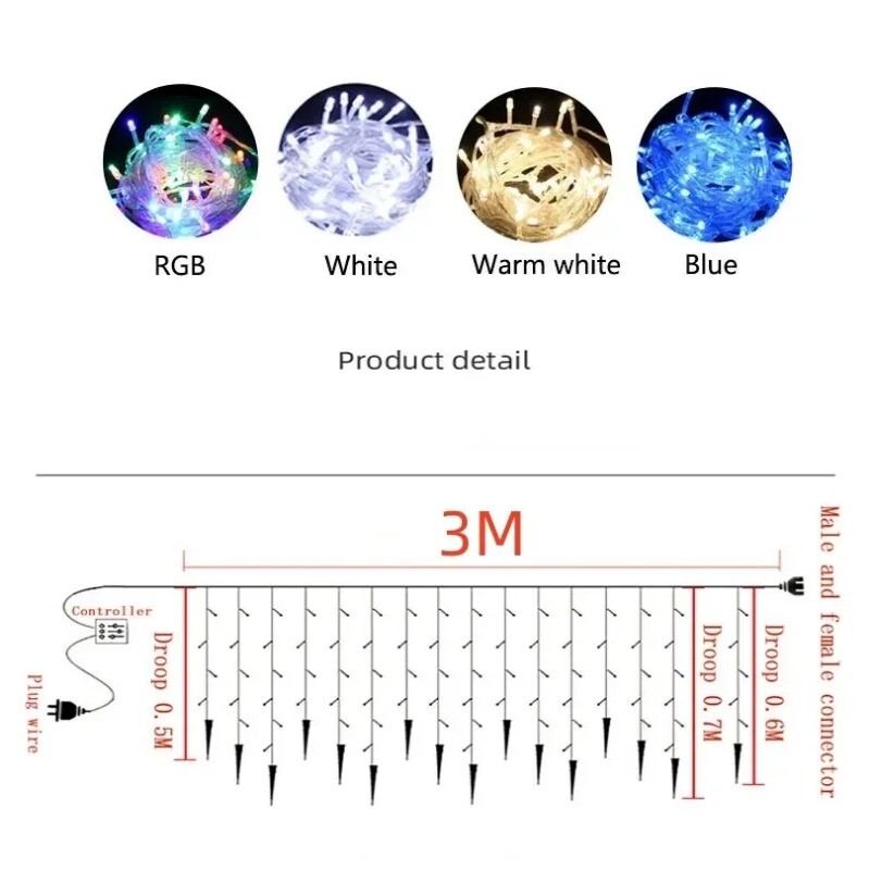 LED karácsonyi koszorú fényfüzér jégoszlop függöny lámpa utcai kert EU amerikai szabványos csatlakozó Navidad