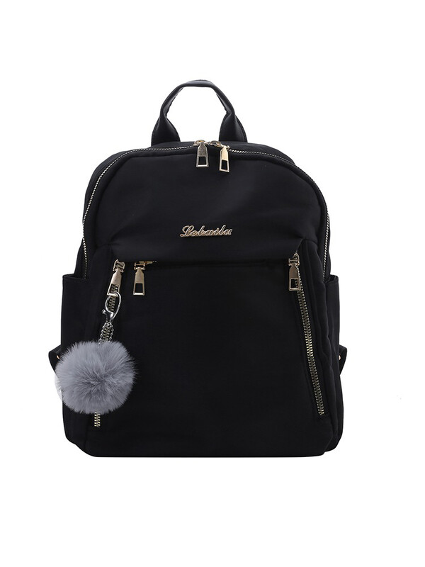 Fekete hajlabda medál női válltáska Kiváló minőségű fém cipzáras levél női hátizsák, állítható vállpántos utazótáska