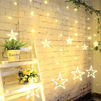 Γιρλάντα Led Star Curtain on The Window String Lights Fairy Lights Γαμήλιο πάρτι Χριστουγεννιάτικες διακοσμήσεις για παράθυρο κρεβατοκάμαρας σπιτιού