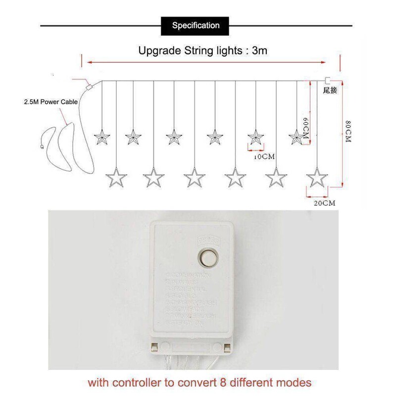 Led zvjezdani vijenac za zavjese na prozoru Svjetla u nizu Vilinska svjetla Svadbena zabava Božićni ukrasi za kućni prozor u spavaćoj sobi