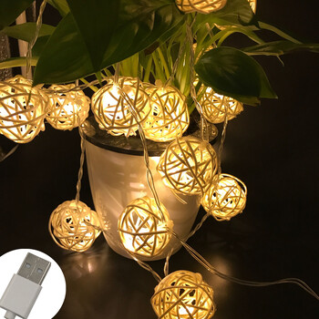 20 LED Rattan Ball Γιρλάντα String Lights Χριστουγεννιάτικα νεράιδα φωτιστικά κορδόνια για υπαίθριους εορταστικούς γάμους Χριστουγεννιάτικου πάρτι στο σπίτι Διακόσμηση σπιτιού