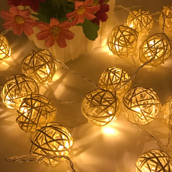 20 LED Rattan Ball Γιρλάντα String Lights Χριστουγεννιάτικα νεράιδα φωτιστικά κορδόνια για υπαίθριους εορταστικούς γάμους Χριστουγεννιάτικου πάρτι στο σπίτι Διακόσμηση σπιτιού