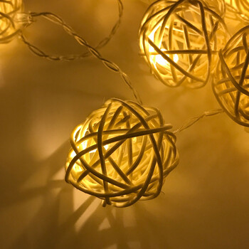 20 LED Rattan Ball Γιρλάντα String Lights Χριστουγεννιάτικα νεράιδα φωτιστικά κορδόνια για υπαίθριους εορταστικούς γάμους Χριστουγεννιάτικου πάρτι στο σπίτι Διακόσμηση σπιτιού