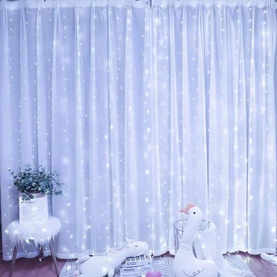 Ghirlanda cortina LED sir de lumini Decoratiune de festival 8 moduri Telecomanda USB de vacanta Nunta Lumini de zâne Lumină de Crăciun