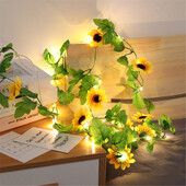 2M 20LED-uri Funcționate cu baterii Lumini pentru zâne de floarea-soarelui Lumini decorative cu LED pentru casă, lampă cu ghirlande de flori artificiale de Crăciun