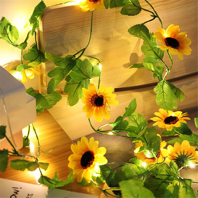 2M 20LED-uri Funcționate cu baterii Lumini pentru zâne de floarea-soarelui Lumini decorative cu LED pentru casă, lampă cu ghirlande de flori artificiale de Crăciun