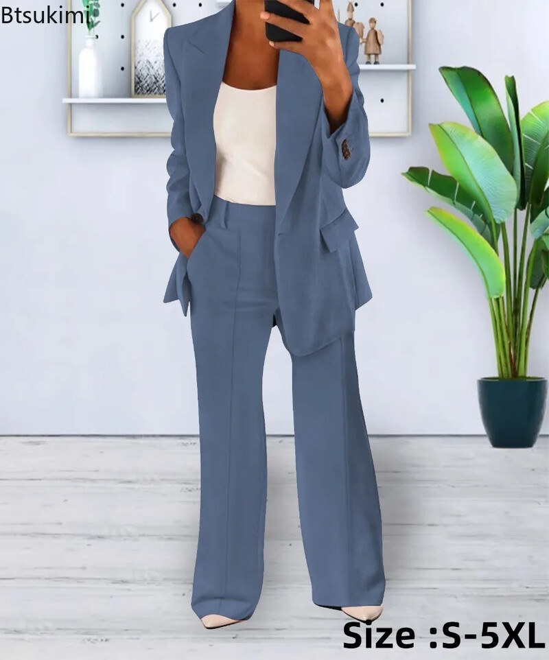 Ženski dvodijelni sako i hlače 2024. Preveliki jednobojni svestrani službeni uredski kompleti hlača s dugim rukavima Ženska odjeća