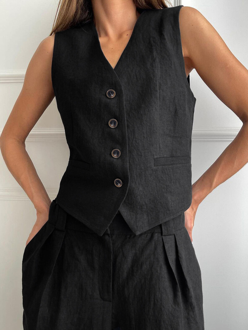 Moderan i svestran dvodijelni komplet prsluka i hlača, novi tip odijela 2024., niche plisirani komplet s visokim strukom