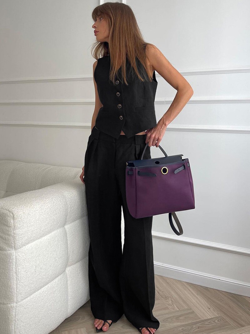 Moderan i svestran dvodijelni komplet prsluka i hlača, novi tip odijela 2024., niche plisirani komplet s visokim strukom