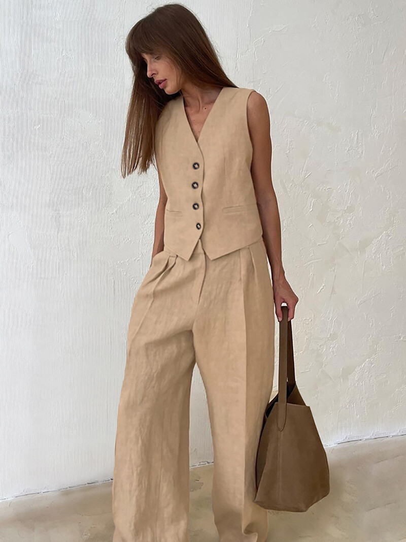 Moderan i svestran dvodijelni komplet prsluka i hlača, novi tip odijela 2024., niche plisirani komplet s visokim strukom