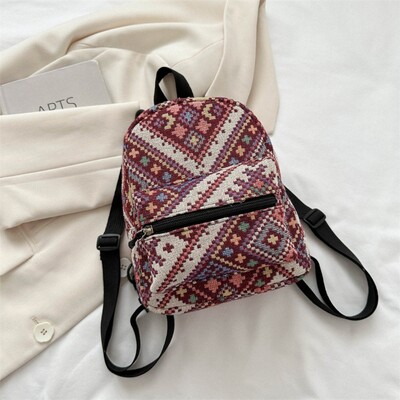 Ženski ruksak s patentnim zatvaračem, prijenosni školski ruksak u etničkom stilu velikog kapaciteta, podesiva mini torba za rame za odrasle