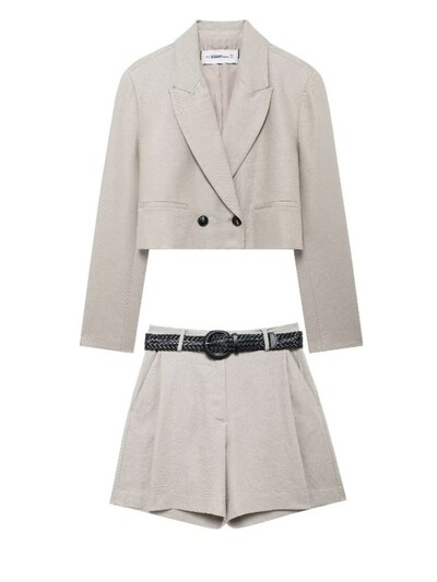 TRAF művászon női szettek 2024 őszi csukló ujjú két gombos blézer irodakabát Crop top shorts öltönyök övvel Y2K